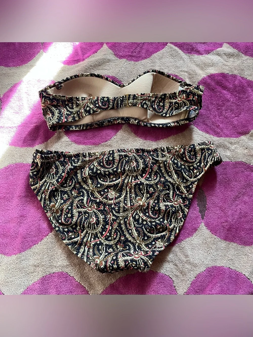 J.Crew 2 Piece Swimsuit in Black Brown Coral Floral Paisley Print